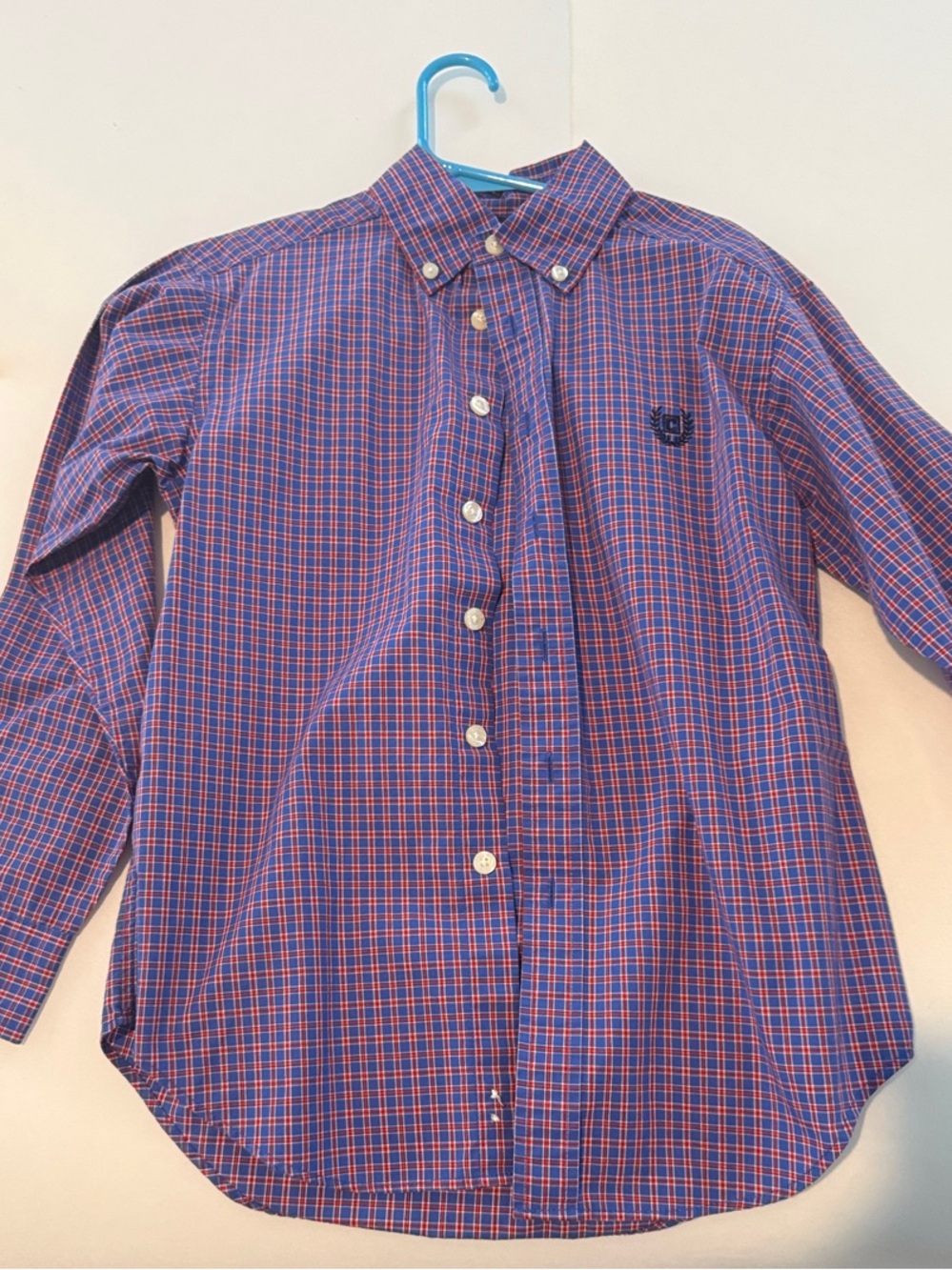 Chaps Classic Boys Button-Down Plaid Shirt in Blue & Red